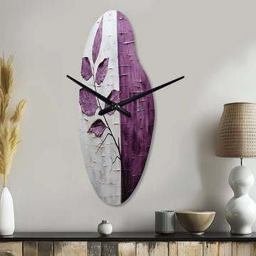 Purple Leaves Plum Precision - Asymmetric Metal Wall Clock